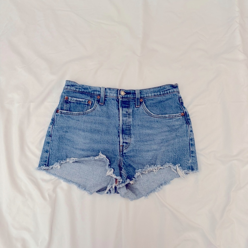 Wrangler Blue Jean Shorts with Distressed Frayed Hem